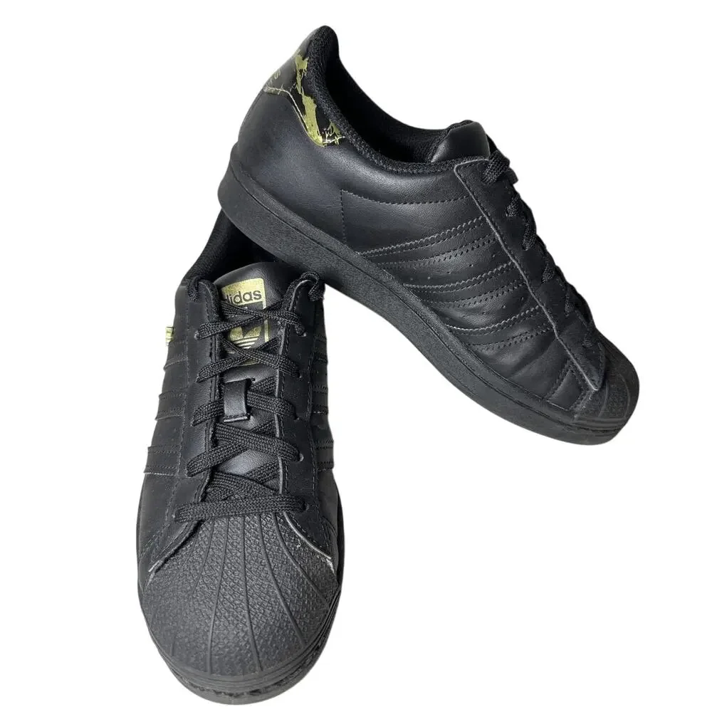 Adidas Originals Shoes Black Gold Clamshell SuperStar Sneakers Size Youth 4.5